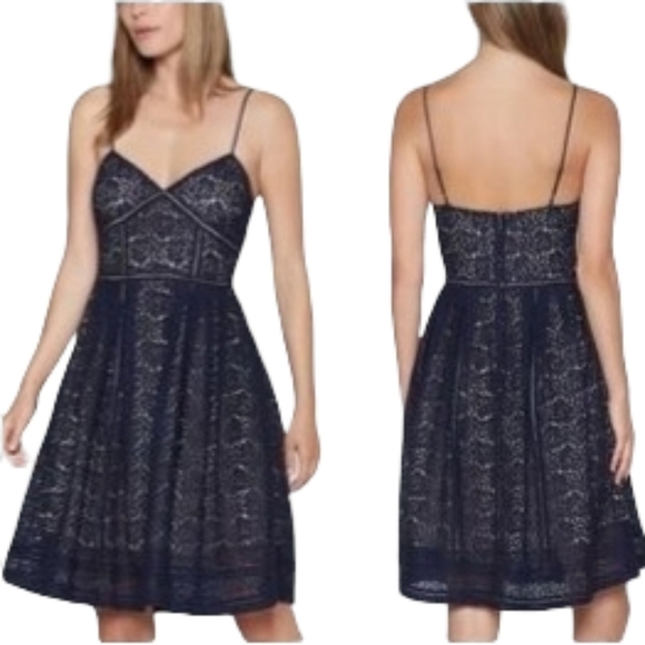 Joie Dresses & Skirts - Joie Solandra Navy Blue Cream Lace Spaghetti Strap A Line Fit Flare Dress Size 0